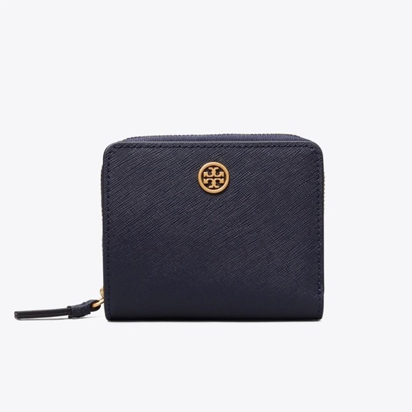 TORY BURCH Authentic Navy Blue Robinson Leather Bi-fold Wallet New With Tag - Picture 2 of 12